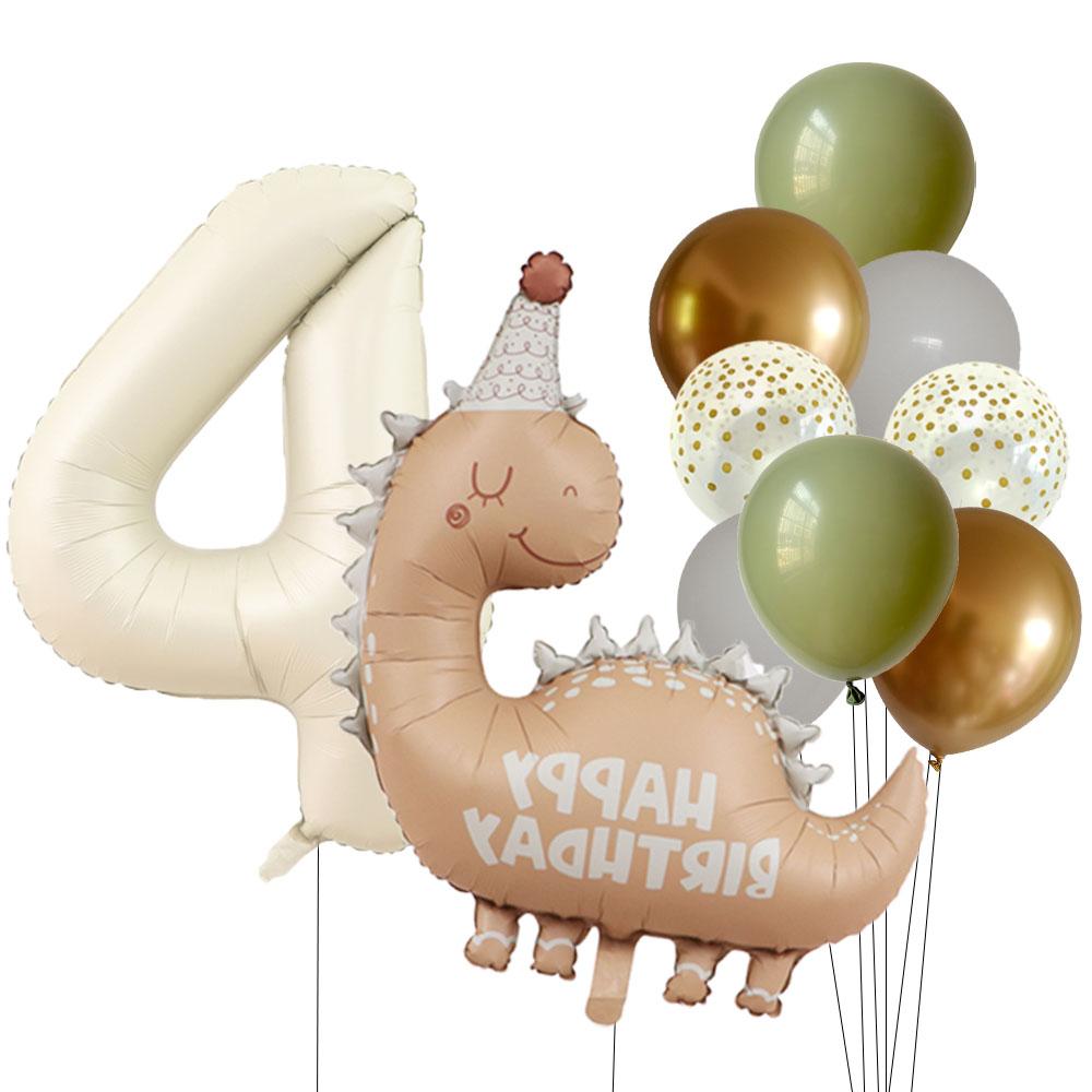 Retro Matte Caramel Colored Dinosaur Aluminum Film Number Balloon Set Happy Birthday Party Decoration Kids Background Photo Prop