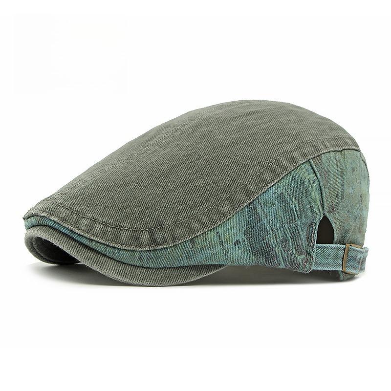 Unisex Washed Cotton Flat Cap Ivy Cap British Retro Distressed Denim Gatsby Cabbie Hat Adjustable Strap Forward Painter Hat Adjustable 55-60cm серый