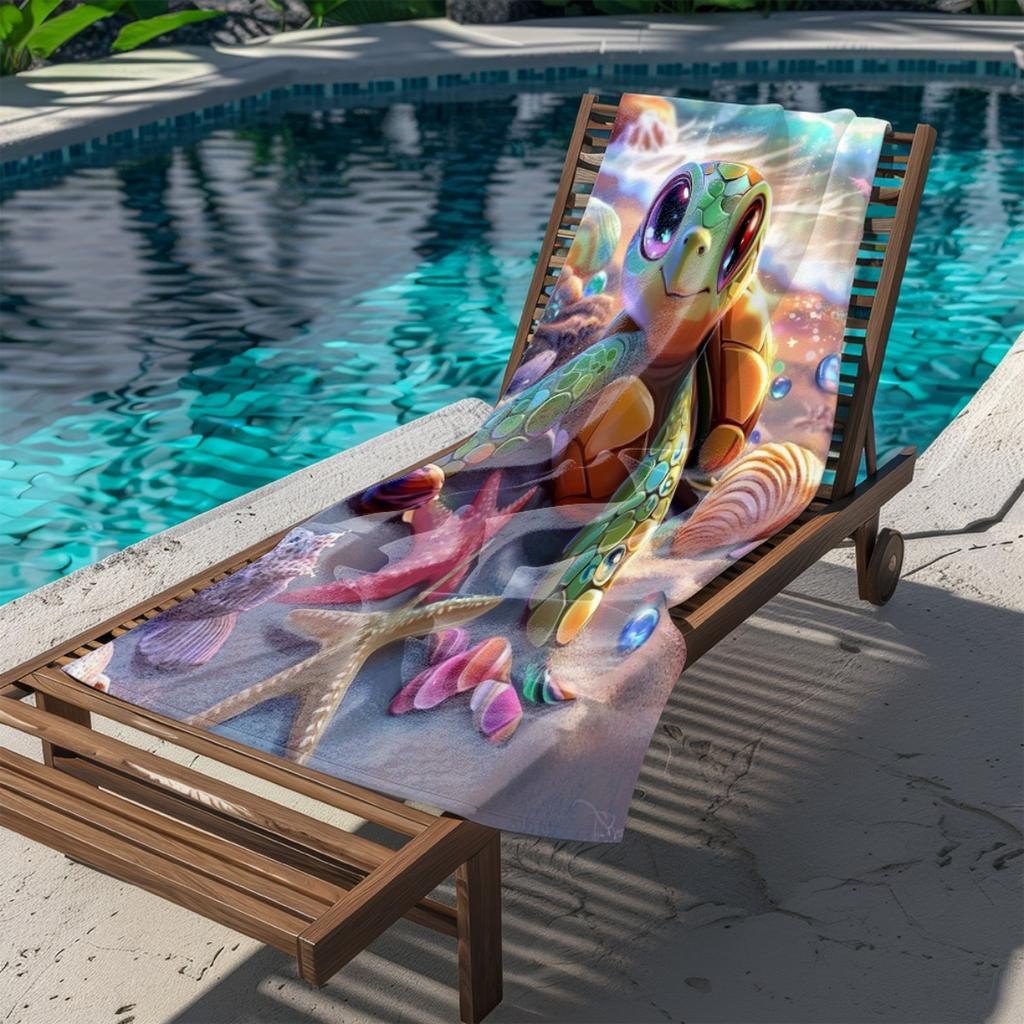 1Pc Cute Sea Turtle Beach Towel Cartoon Animal Print Starfish Seashell Design Quick Drysoft Microfiber Bathtowel For Kids 2Dflat