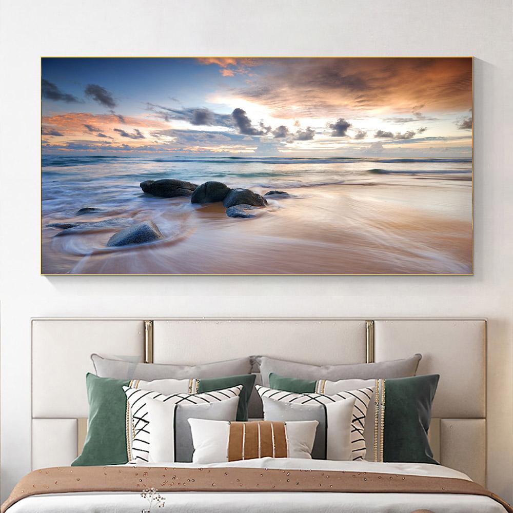 Modern Sea Wave Beach Sunset Landscape Canvas Painting Nature Seascape Posters and Prints Wall Art Pictures Home Decor