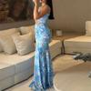 2026 Summer New Women's Clothing, Foreign Trade European and American Dresses, Elegant Waist-wrapped Buttocks Hollowed-out Printed Long Dresses