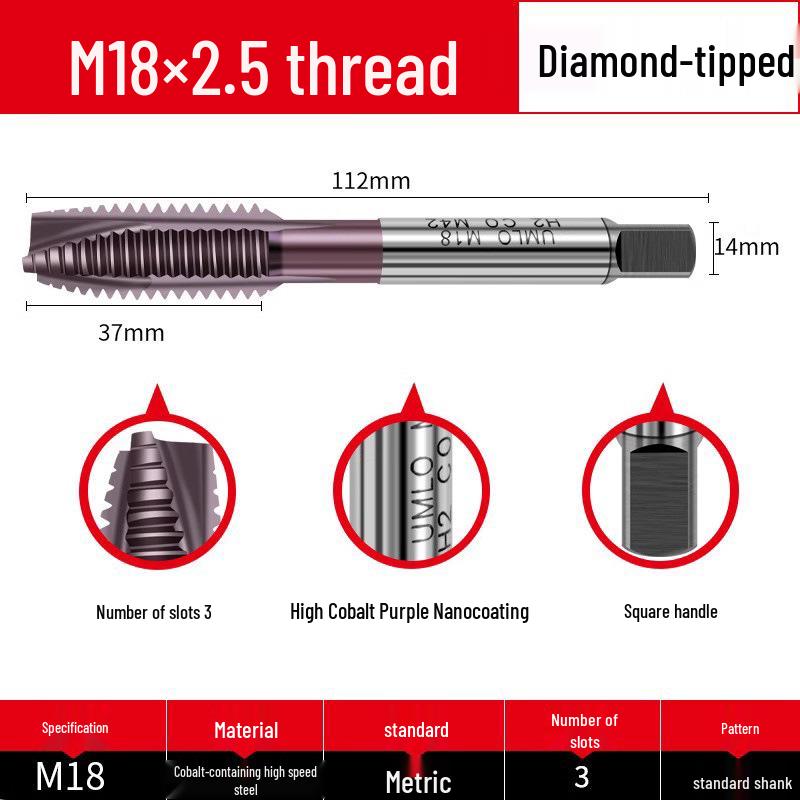 Nano-Coated Spiral Point Cobalt Tap for Stainless Steel, Sizes M3-M12