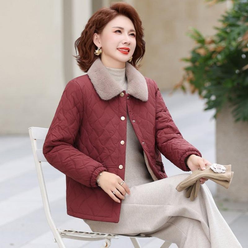 Medium mother fleece thickened cotton-padded clothes lapel cotton clothes winter warm tops middle-aged and elderly women's short coats