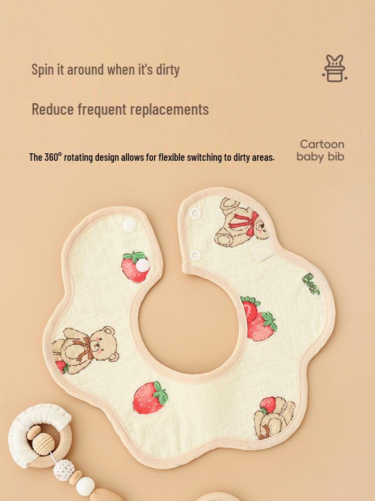 Waterproof Crêpe Fabric Baby Bib - Petal Design, Cotton Autumn/Winter Model for Newborns and Infants.