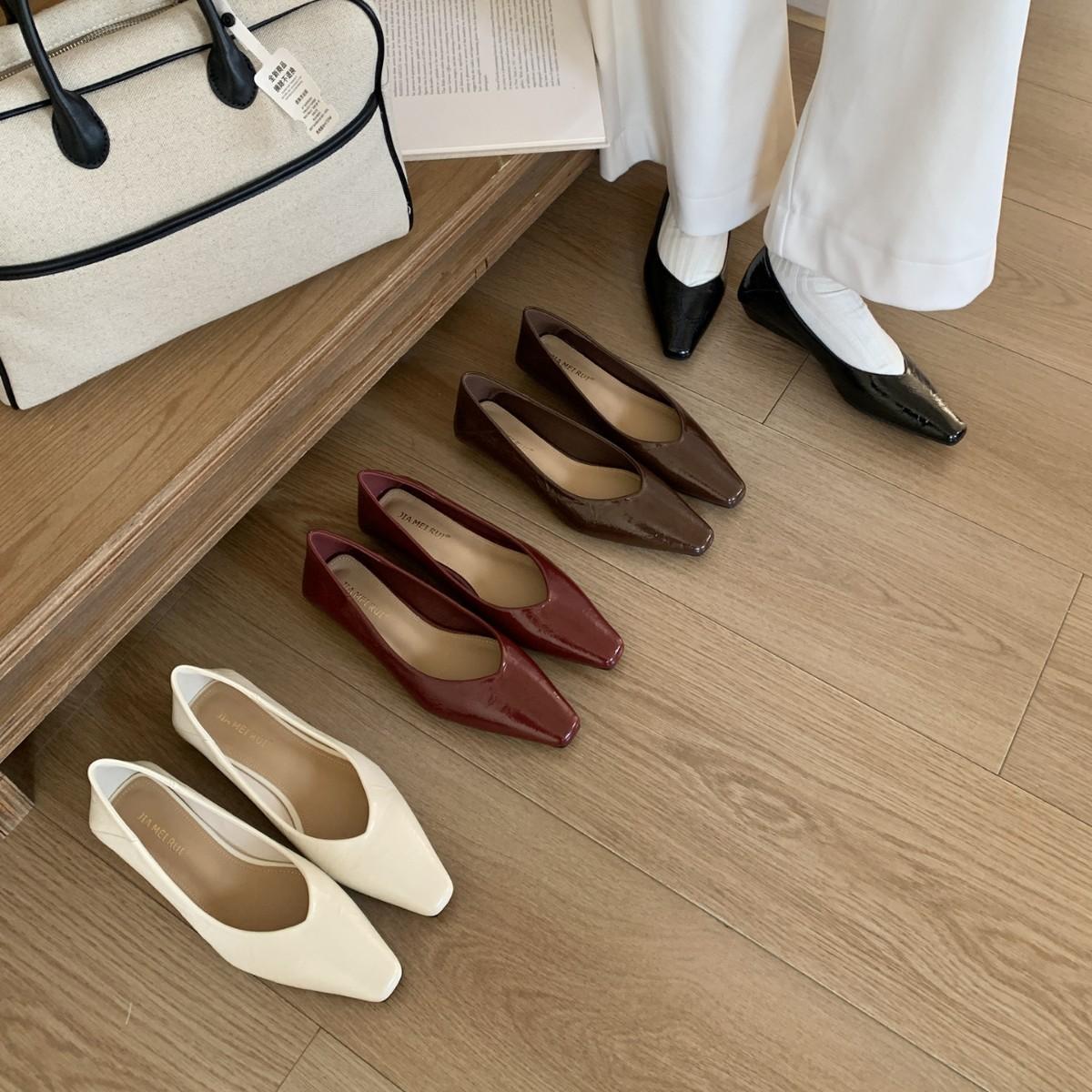 

осень 2025 маленький квадратный носок мягкая подошва мелкий вырез короткий скошенный каблук для работы и повседневной носки женские туфли-лодочки 40 кофейный