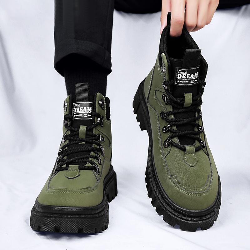 Green Martin boots winter high-top mountaineering velvet snow cotton shoes locomotive soft leather