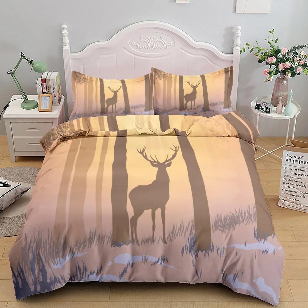 3D Reindeer Wild Bedding Set King Queen Twin Single Size Duvet Cover Pillow Cases Bed Linen Set