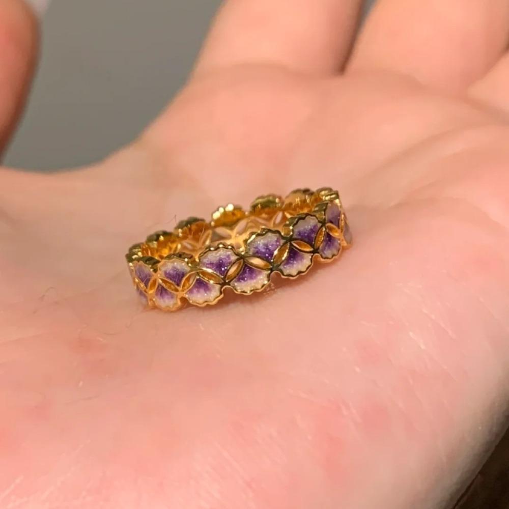 

Gradient Enamel Rings for Women Chinese Style Apricot Leaf Drip Glue Nine Purple Fire Stackable Rings adjustable