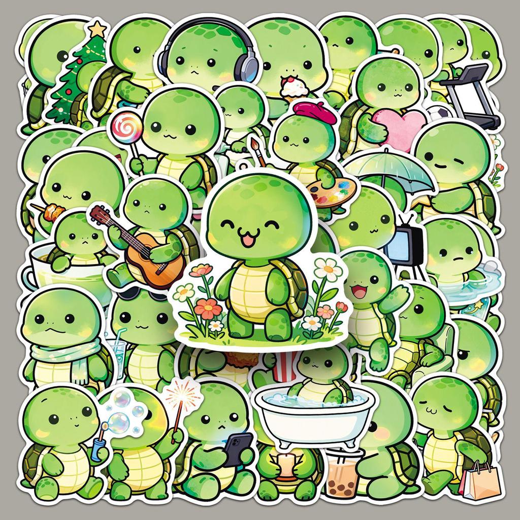 50 Cartoon Googly-Eyed Turtle Stickers - Cute Animal Designs for Helmets, Refrigerators, Phones