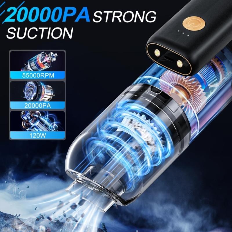 Portable Rechargeable Car Vacuum Cleaner with 2 LED Light Handheld High Speed Motor Dry Wet Electric Dust Cleaning Tool