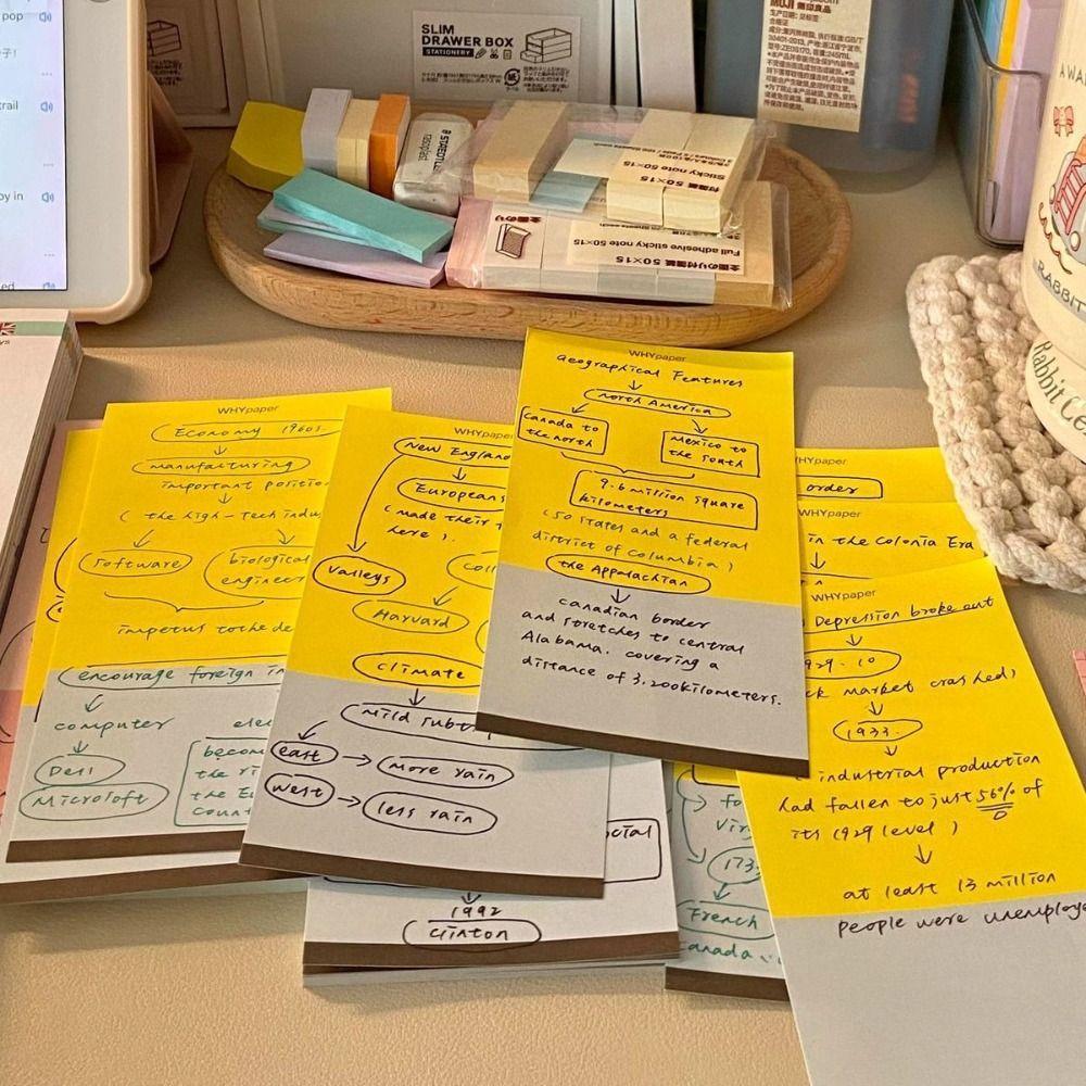 50/100Sheets Color-blocking Writing Notepad Long Style Message Paper Korean Memo Pad School Office