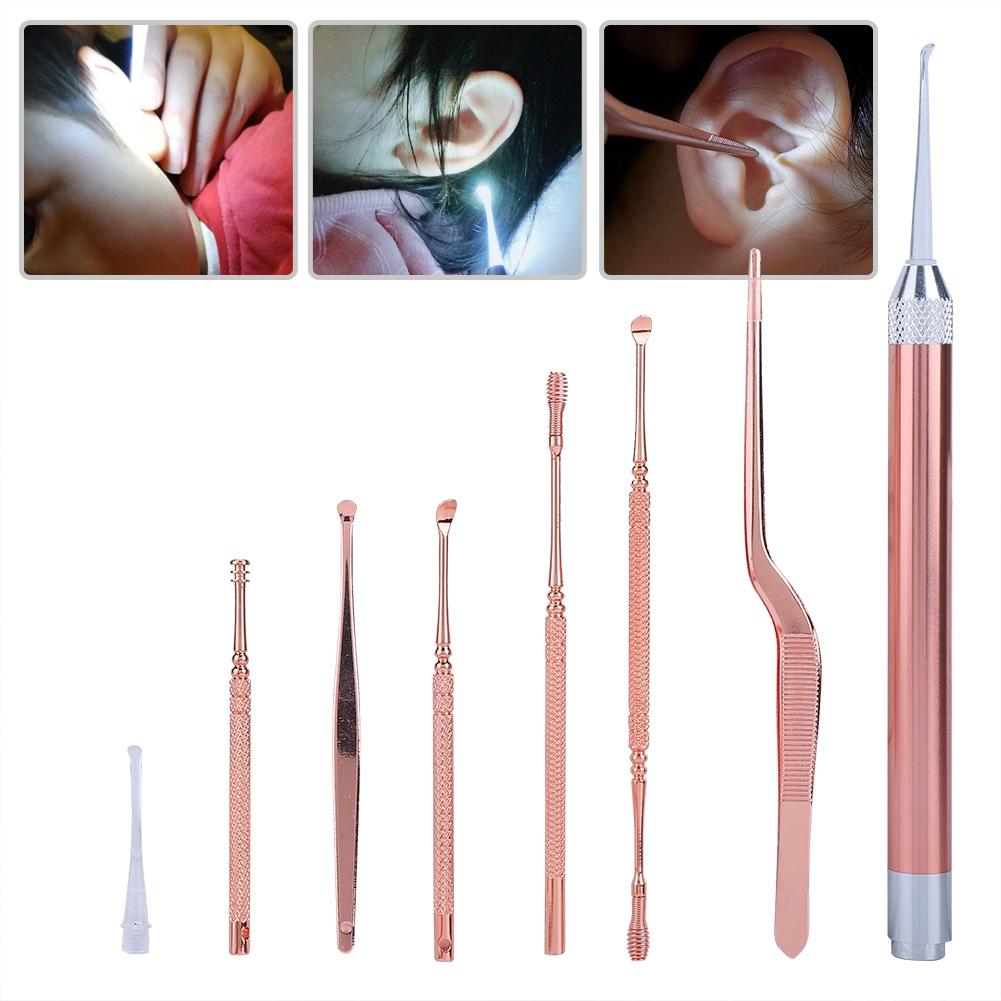 Stainless Steel Ear Spoon Light Ear Wax Pick Kit LED Earwax Cleaner Ear Care Tool