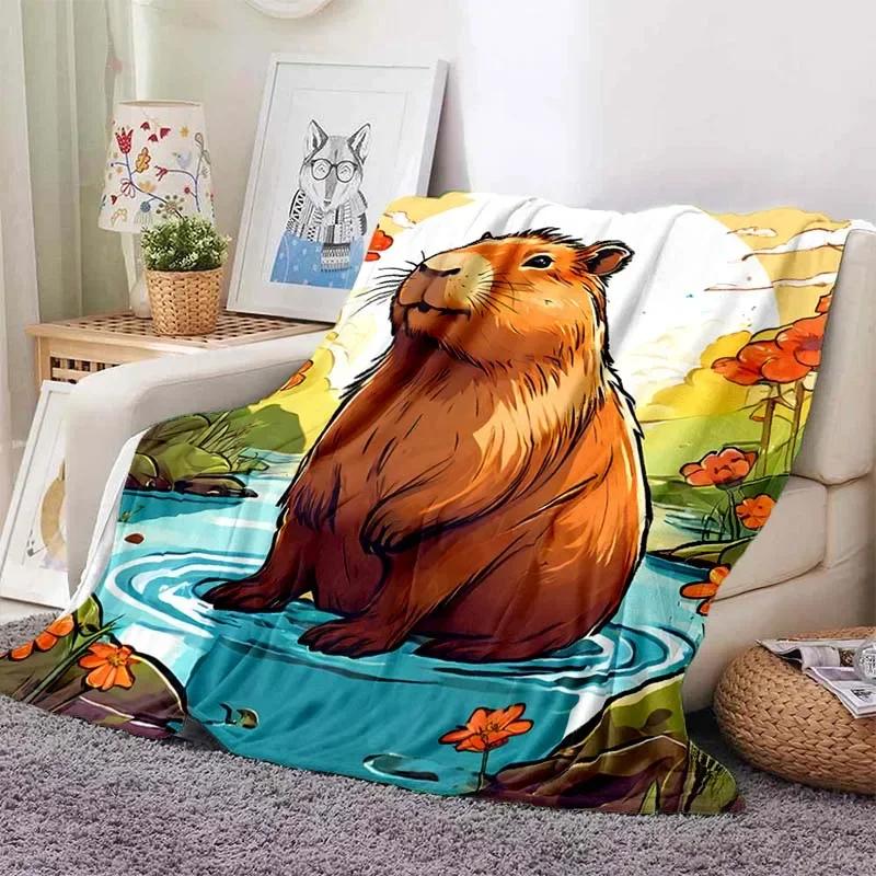 10 Sizes Cartoon Capybara Pattern Blanket Warm Soft Fluffy Kids and Adult Sofa Bed Throw Blanket Outdoor Travel Camping Sheet