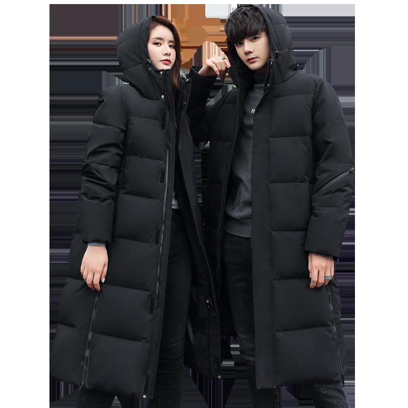 

Новинка зимы 2022, мужская куртка-пуховик средней длины, трендовая утолщенная куртка выше колена для пары на белом утином пуху 3XL чёрный