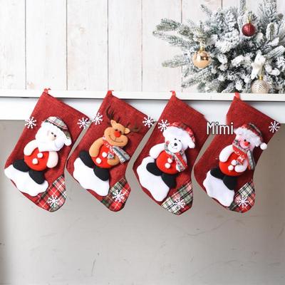 Mittelgroßer Leinen Weihnachtsstrumpf und Geschenkbeutel Ornament