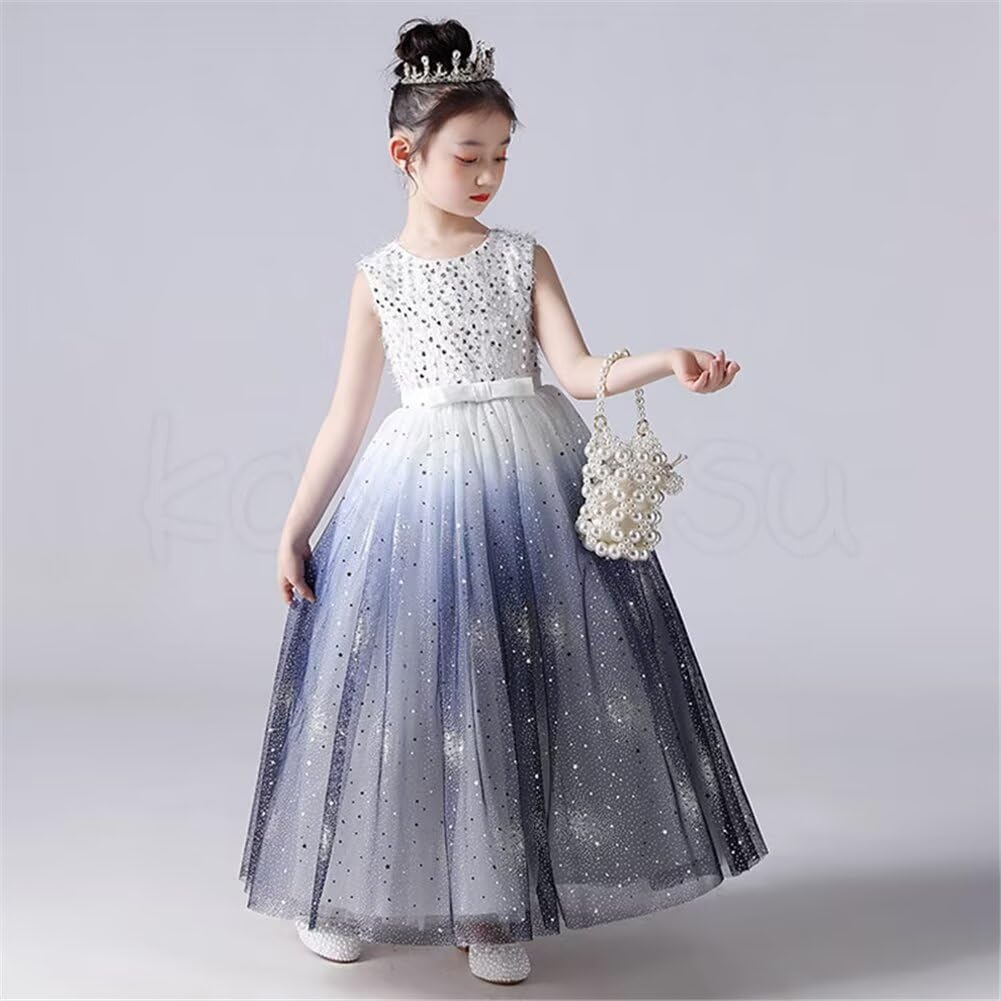 Kayiyasu Long Perfect for Piano Jumper Sequin Round Zipper Entrance Ages Children's Dress, Recitals, Skirt, Gradient, Neck, Ribbon, Tulle, Detail,