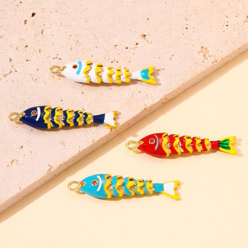 Carp Plated Enamel Fish Charms Jewelry Accessories Diy Pendants Movable Mini Metal Fish Creative Waterproof Drip Oil Fish Daily