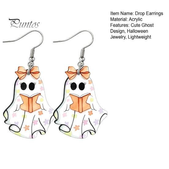Cute Halloween Jewelry Reading Ghost Earrings, Sweet Bowknot Drop Lightweight Acrylic Earrings for Women Girls