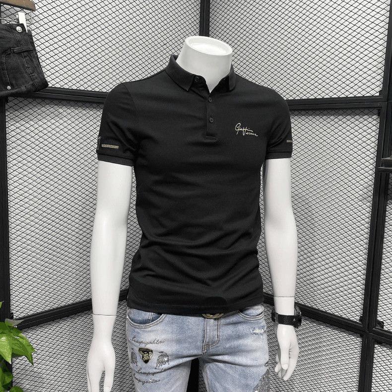 

Мужская однотонная рубашка поло с коротким рукавом - модная облегающая футболка с лацканами на лето 3XL чёрный