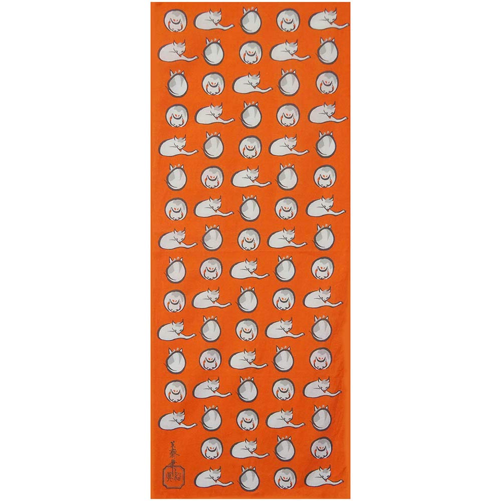 Unsodo Tenugui Hand Keisai Cat Orange (Japanese Towel) - - T-19