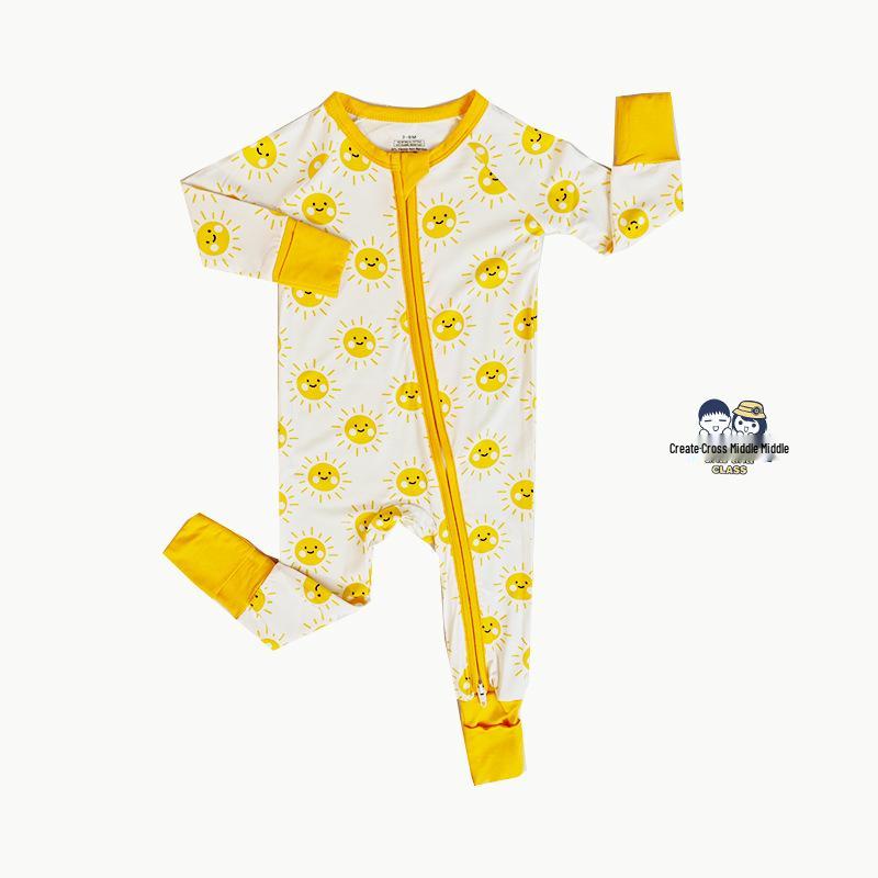 Bamboo Fiber Baby Romper with All-Over Print - Long Sleeve Onesie