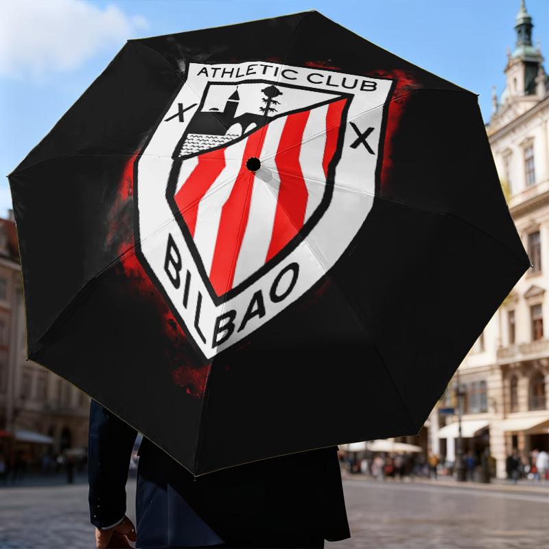 Athletic Club Bilbao Crest Automatic Folding Umbrella - 8-Rib Travel Umbrella with Auto Open/Close & Portable Gifts for Holidays or Birthdays