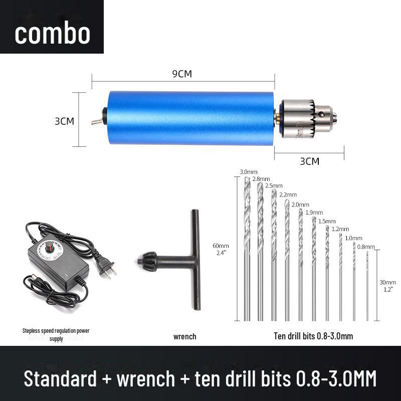 Modrá kovová mini elektrická bruska s britskou a americkou zástrčkou, 12V2A plynule nastavitelná rychlost, ruční malá elektrická vrtačka.