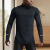 Men Sport Top Zipper Stand Collar Thin Sweat Absorption Quick-drying Long Sleeve Solid Color Basketball Training Fitness Workout