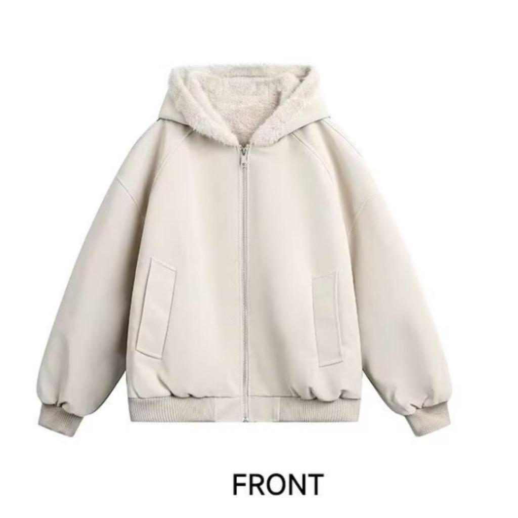 Unisex American-Style Hooded Leather & Cotton Jacket with Fur Collar - Thick, Warm, Winter Coat