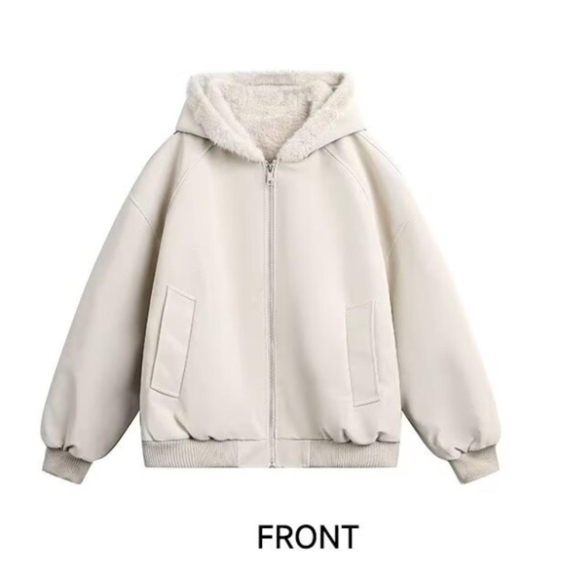 

Unisex American-Style Hooded Mountain Eagle Leather Jacket with Velvet-Lined Cotton Coat and Fur Collar for Winter Warmth XXL абрикосовий