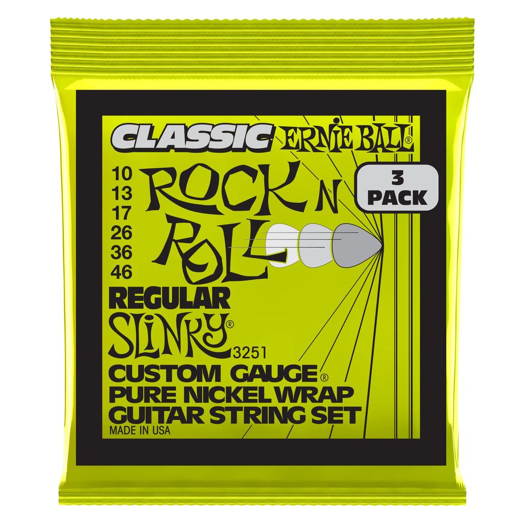 Genuine Ernie Ball 3251 Electric Guitar Strings Classic Regular Slinky (10-46) R&R 3-Pack
