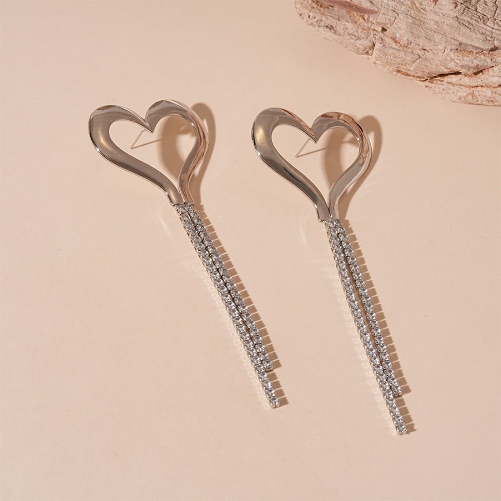 Rhinestone Heart Earrings Elegant Drop Earrings Exquisite Long Tassel Earrings Party