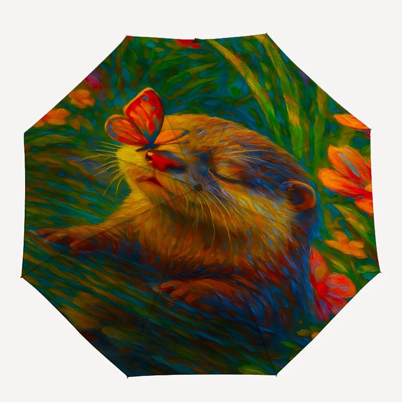 

1PC Otter Butterfly Automatic Open/Close, 8-Rib Durable Frame Compact Travel Umbrella for Men & Women 058