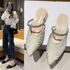 Summer pointed head bag head cool slippers women wear summer middle heel new high heels women thick heel fairy