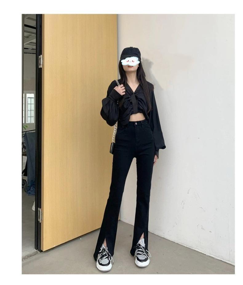 Women's High-Waisted Black Micro-Flare Jeans - Spring 2025 Slimming Versatile Straight Leg Pants