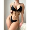 Europe and The United States Hot-selling Solid Color Lace-up Three-link Metal Ring Sexy Bikini Set 2427
