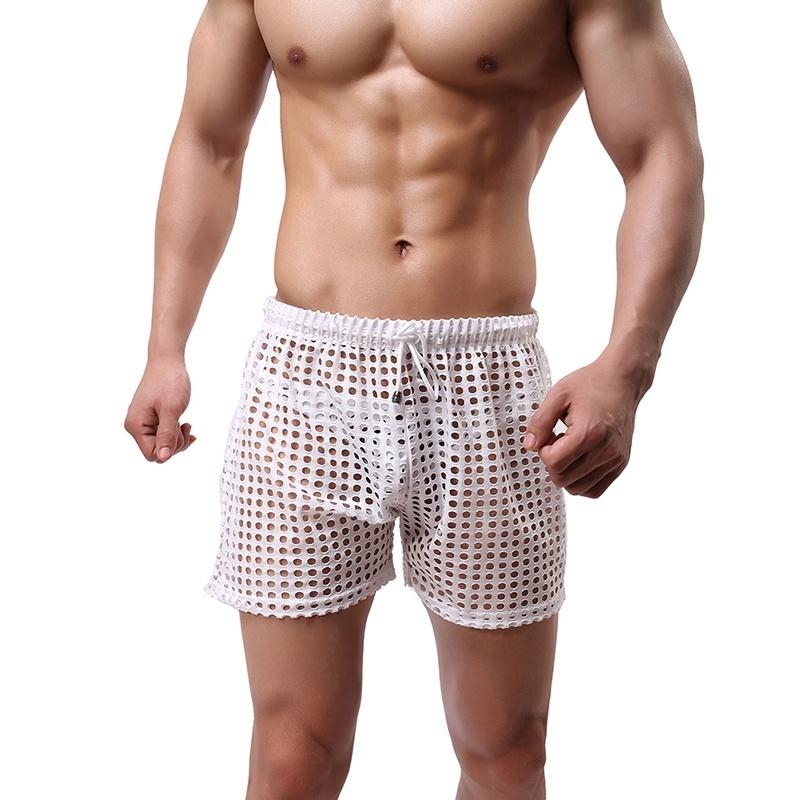 Men's Briefs See through Mesh Loose Lounge Boxer Shorts Mesh Hollow Pants