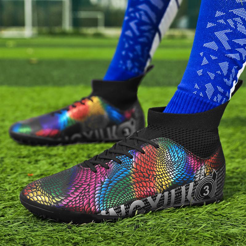 31-48unisex Football Shoes High-top Elastic Rubber Soft Bottom TF Football Shoes Men's Training Special Children Competition Training Football Shoes