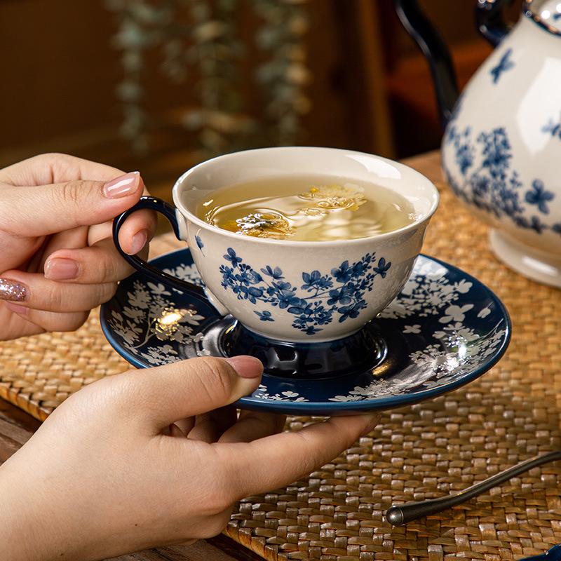 Tazza e Sottotazza da Caffè in Porcellana Cinese Retro Blu e Bianca Jialan - Regalo Ideale per la Festa dell'Insegnante