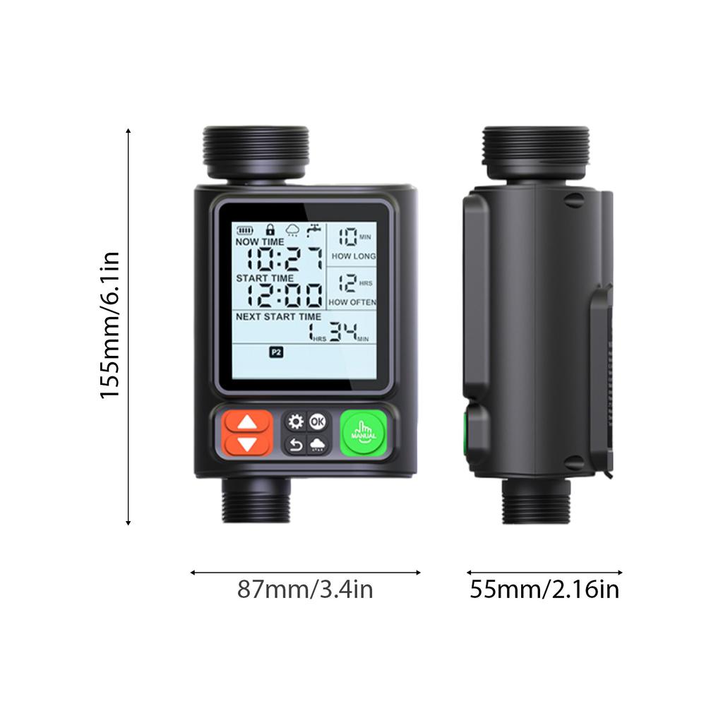 Water Timer Garden Hose Sprinkler Timer 10 Programmable Automatic Rain Delay 3.3 Inch LCD Screen IP54 Rainproof