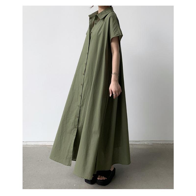 Skirt Short Sleeve Hemp Dress Women Loose Lapel Casual Shirt Dress