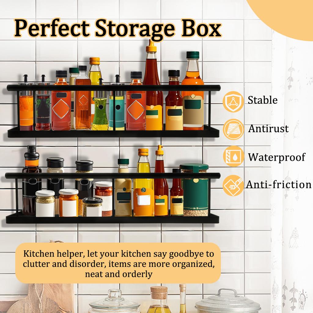 6Pcs Wall-Mounted Seasoning Rack No Drilling Carbon Steel Bathroom Storage Shelf Multifunctional Seasoning Organization Rack