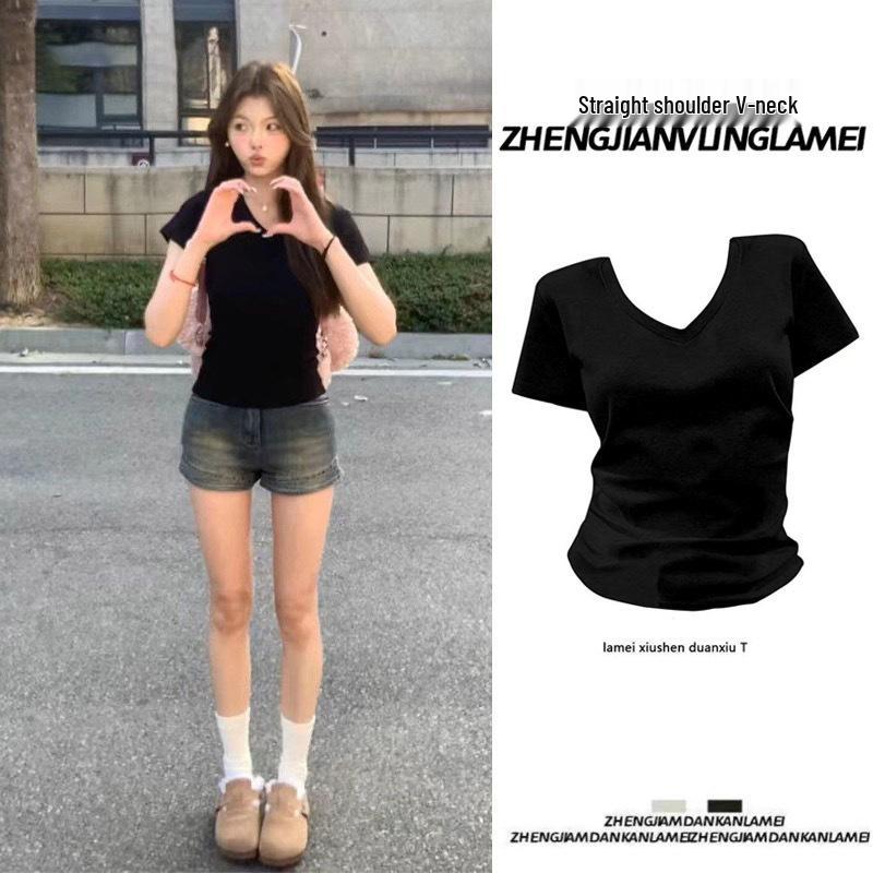 2025 Damen Slim Fit V-Ausschnitt Kurzarm T-Shirt – Stilvolles, Vielseitiges, Hochwertiges Design