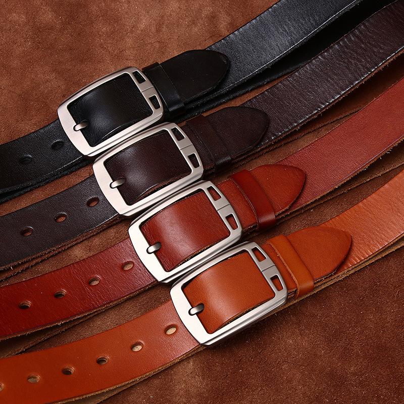 Retro Washed Glossy First Layer Cowhide Belt Men'S Genuine Leather Pin Buckle Versatile Fashion Casual Jeans Belt Men'S