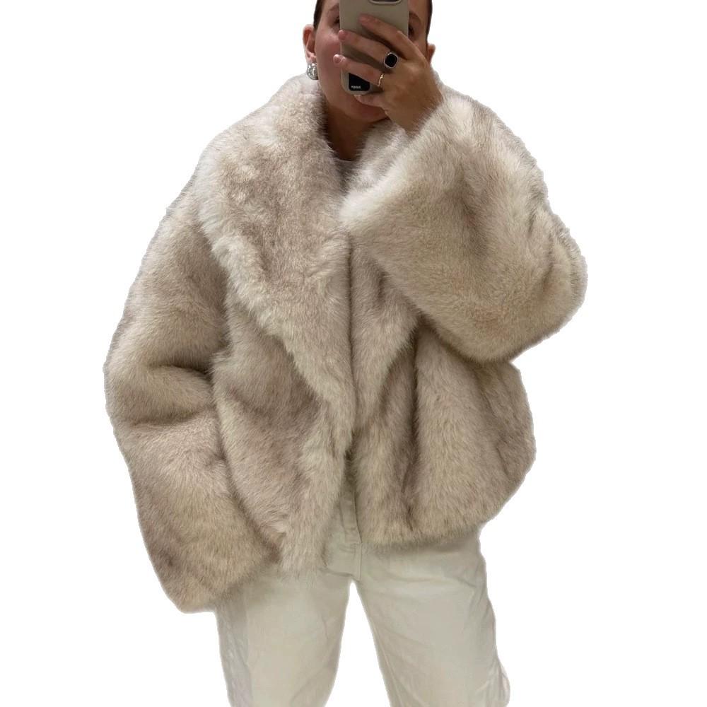 Ins style autumn and winter imitation fur jacket women's fashion green fruit collar fox fur jacket short plush jacket
