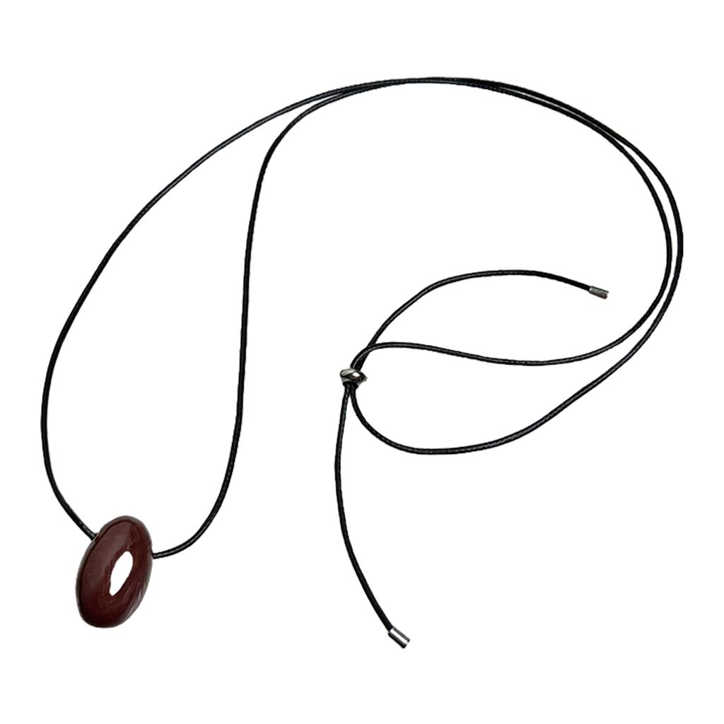 Chic Agate Ball Pendant Necklace Versatile Long Black Cord Sweater Necklace Charm with Red Agate Sphere Pendant