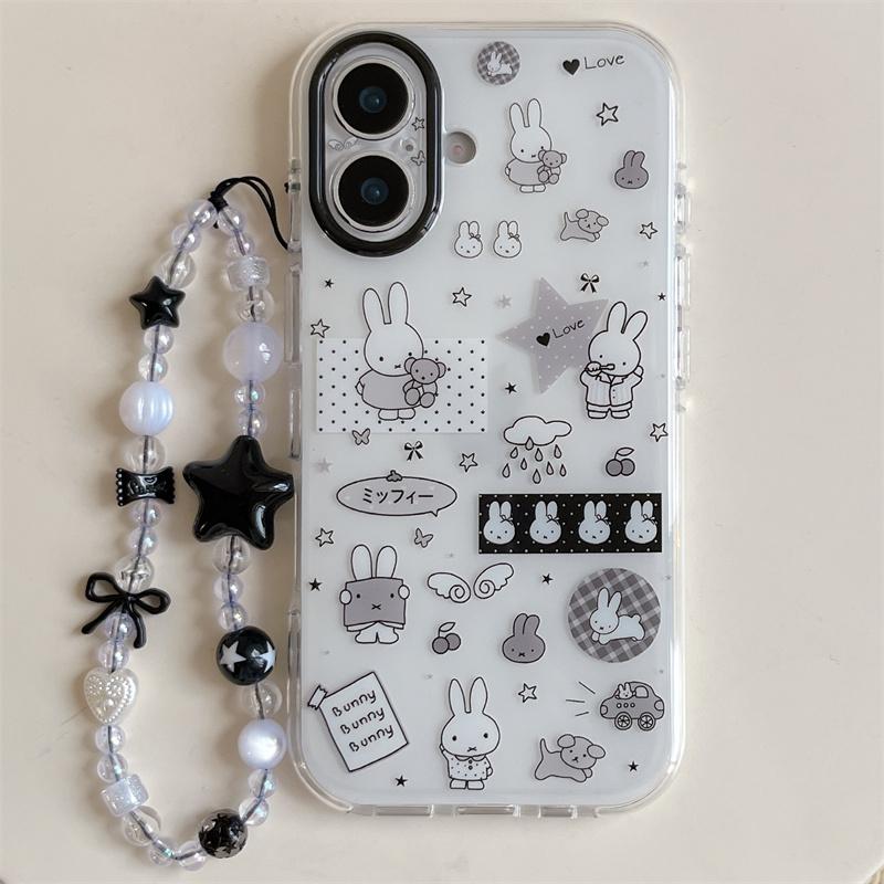 Kawaii Cartoon Rabbit Starry Sky Phone Case for iPhone 16 15 14 13 17 Pro Max INS Style Soft Silicone Shockproof Cover Funda