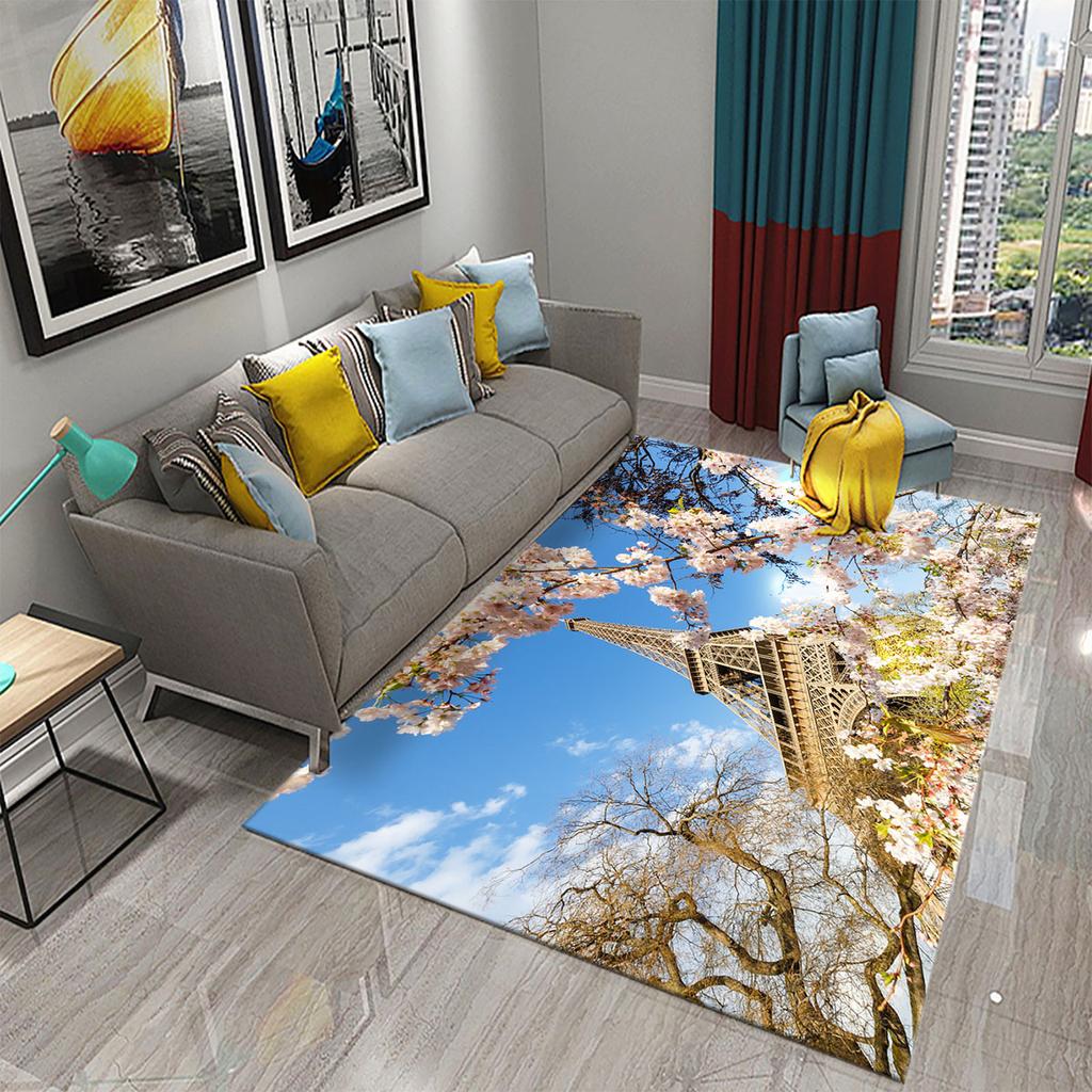 3D Romantic Paris Eiffel Tower Carpets for Living Room Bedroom Bathroom Entrance Non-Slip Rug Decor Kitchen Floor Mat Doormat