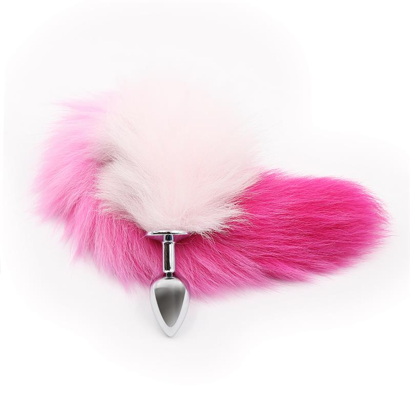 Analplug mit rosa und weißem Fuchsschwanz, Größe S