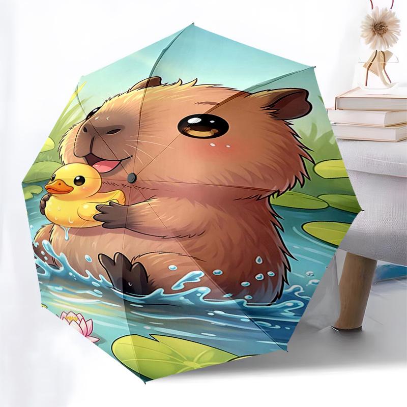Capybara Themed Travel Umbrella-8 Ribs Automatic Opening and Closing, Portable Folding Design, Compact and Stylish Umbrella Suitable for Out